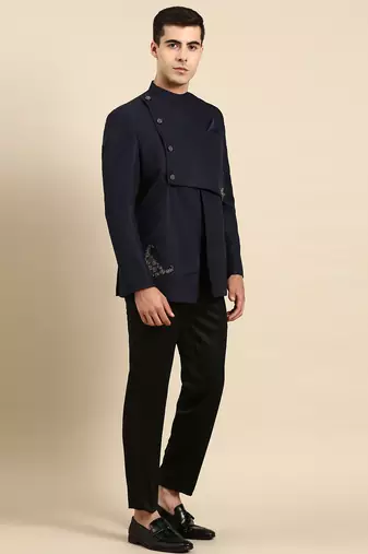 Navy blue embroidery bandhgala