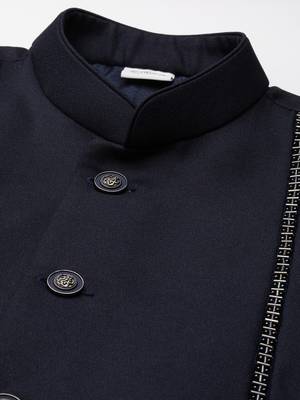 Navy embroidered bandhgala with velvet detailing 3