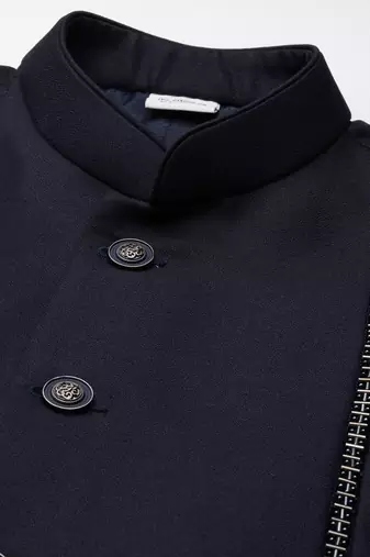 Navy embroidered bandhgala with velvet detailing