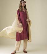 Maroon plain chanderi kurta set with slip