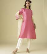 Pink plain chanderi kurta set