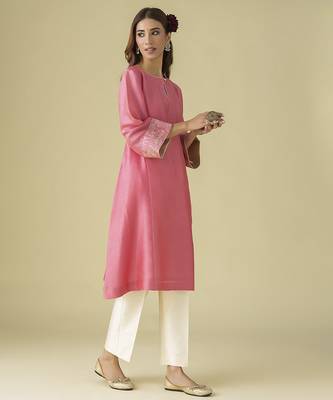 Pink plain chanderi kurta set 2