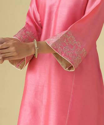 Pink plain chanderi kurta set 3