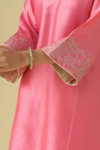 Pink plain chanderi kurta set