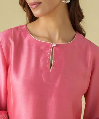 Pink plain chanderi kurta set 4