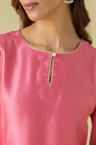 Pink plain chanderi kurta set