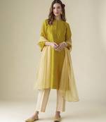 Mustard floral embroidered chanderi kurta set