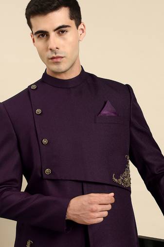 Wine embroidery bandhgala