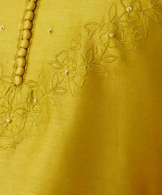 Mustard floral embroidered chanderi kurta set 5