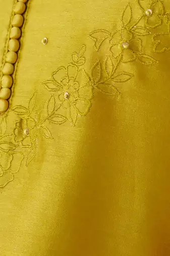 Mustard floral embroidered chanderi kurta set
