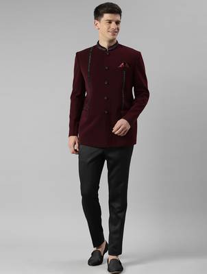 Maroon embroidery bandhgala 1