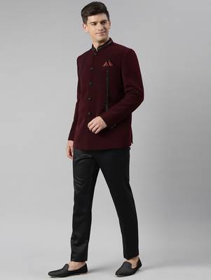 Maroon embroidery bandhgala 3