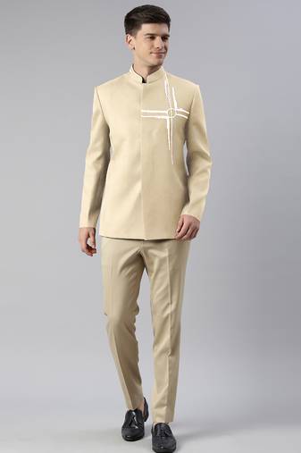 Fawn embroidered bandhgala