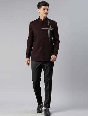Wine embroidered bandhgala 1