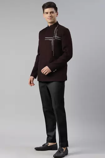 Wine embroidered bandhgala