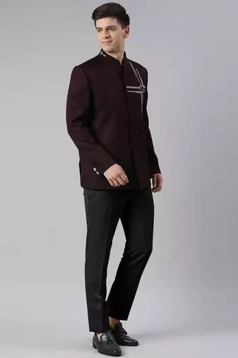 Wine embroidered bandhgala