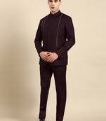 Wine embroidered bandhgala with velvet detailing