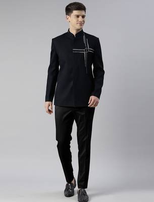 Navy blue embroidered bandhgala 1