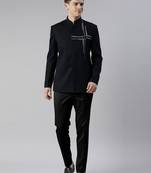 Navy blue embroidered bandhgala