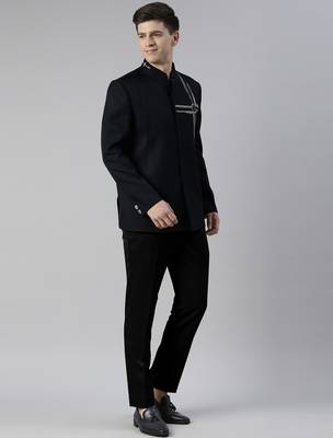 Navy blue embroidered bandhgala 3