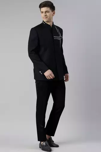 Navy blue embroidered bandhgala