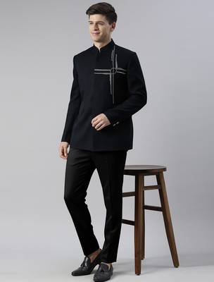 Navy blue embroidered bandhgala 5