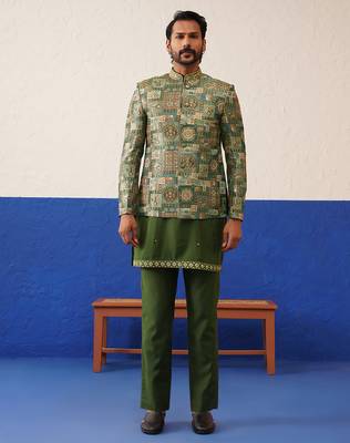 Green with multi design bandhgala set 1