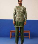 Green with multi design bandhgala set