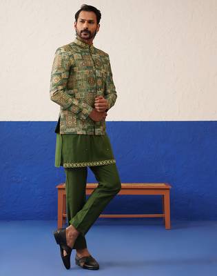 Green with multi design bandhgala set 5