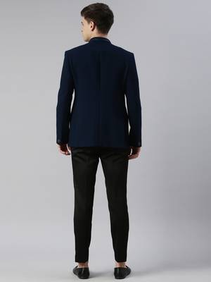 Teal blue textured bandhgala with leather detailing 5