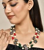 Gold-plated stones & beaded brass layered necklace