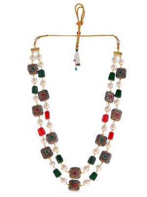 Gold-plated stones & beaded brass layered necklace 4