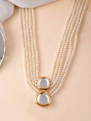 Gold-plated kundan studded beads beaded brass necklace 2