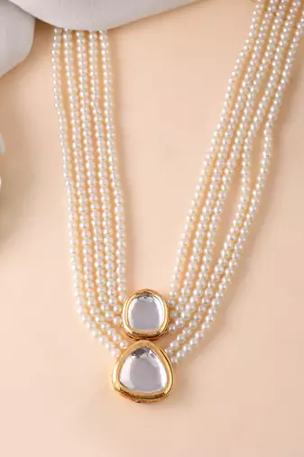 Gold-plated kundan studded beads beaded brass necklace