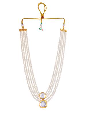 Gold-plated kundan studded beads beaded brass necklace 3