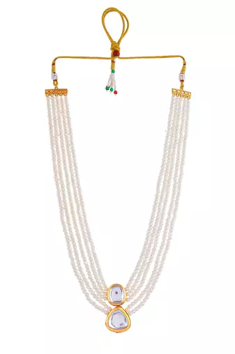Gold-plated kundan studded beads beaded brass necklace