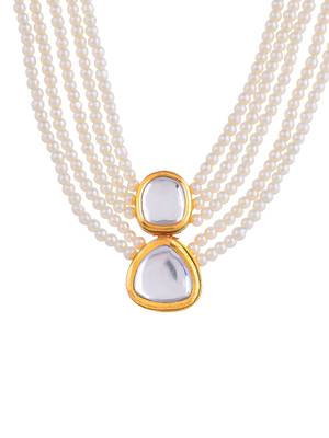 Gold-plated kundan studded beads beaded brass necklace 4