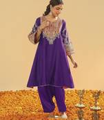Purple embroidered chanderi silk kurta set