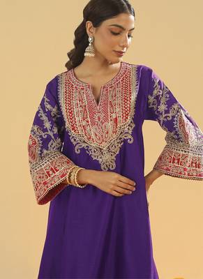 Purple embroidered chanderi silk kurta set 4