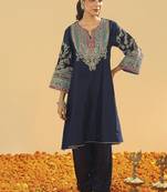 Blue embroidered chanderi silk kurta set