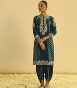 Emerald embroidered chanderi silk kurta paired with dhoti