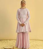 Pink embroidered chanderi silk gharara set
