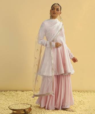 Pink embroidered chanderi silk gharara set 3