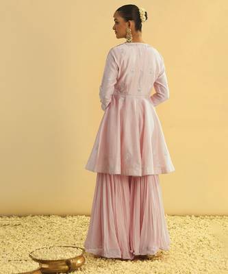 Pink embroidered chanderi silk gharara set 5