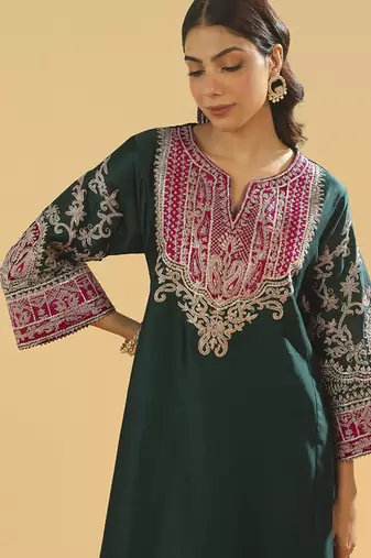 Emerald embroidered chanderi silk kurta set
