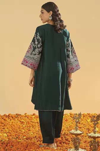 Emerald embroidered chanderi silk kurta set