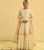 Ivory embroidered chanderi silk gharara set