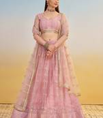 Elegant Pink Net Lehenga with Intricate Thread & Sequin Work
