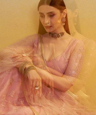 Elegant Pink Net Lehenga with Intricate Thread & Sequin Work 4
