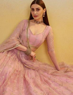 Elegant Pink Net Lehenga with Intricate Thread & Sequin Work 6